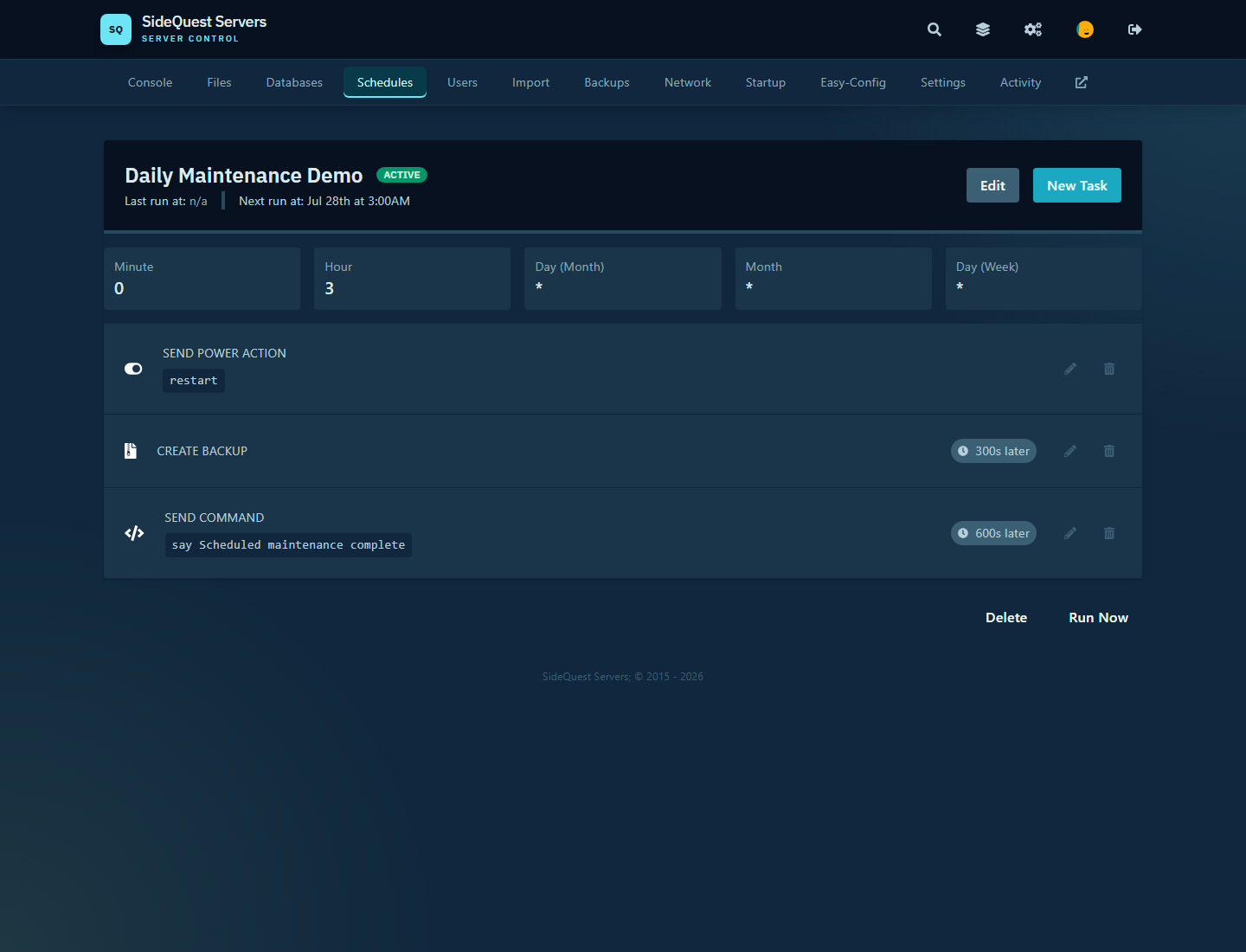 SideQuest daily maintenance task scheduler